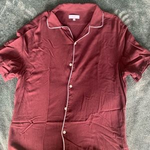 Reiss Men's Burgundy button up Shirt - Large